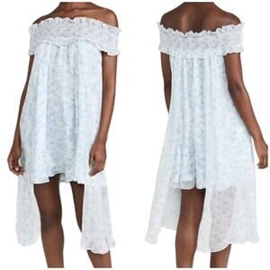Caroline Constas NWT Areadne Silk Dress Size XS Blue Floral Smocked Off Shoulder